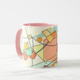 Caneca Melão, Rosa e Aqua Moderno Abstrato de Meados do S