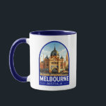 Caneca Melbourne Austrália Viagem Art Vintage<br><div class="desc">Design de viagem de vetor retro de Melbourne. Melbourne é a capital costeira do sudeste australiano de Victoria. No centro da cidade está o desenvolvimento moderno da Praça da Federação,  com praças,  bares e restaurantes pelo rio Yarra.</div>