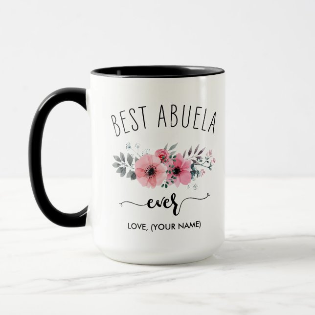 Caneca Melhor Abuela - (SEU NOME) Buquê Rosa Mug (Esquerda)