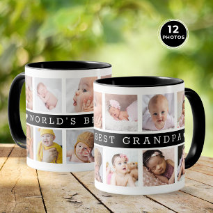 Caneca Melhor Avô do Mundo 12 Colagem de Fotos Preto