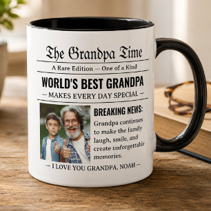 Caneca Melhor Avô do Mundo Foto Jornal Presente Legal