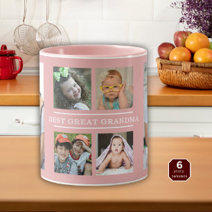 Caneca Melhor Bisavó Netos 6 Colagem de Fotos Rosa