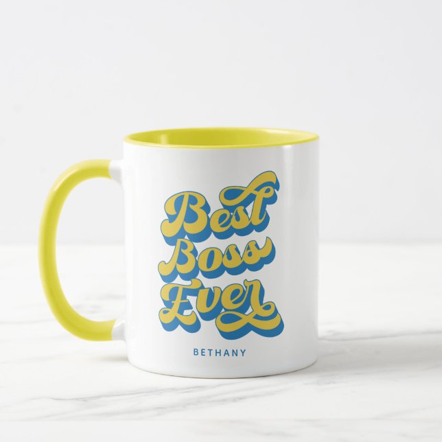 Caneca Melhor Chefe Alguma Vez Retro Yellow Custom Name M (Esquerda)