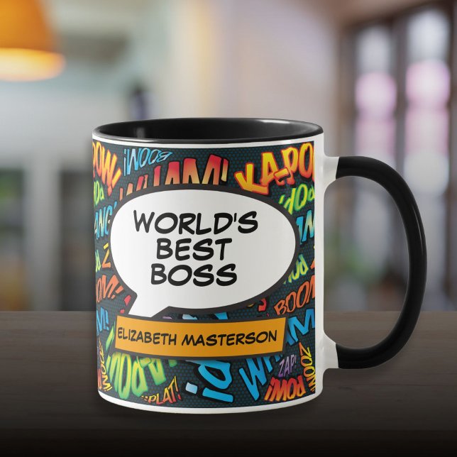 Caneca Melhor Chefe de Todos os Tempos Diversão Retro Art (Best Boss Ever Fun Retro Comic Book Pop Art Mug)