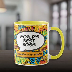 Caneca Melhor Chefe de Todos os Tempos Fun Retro Arte Pop
