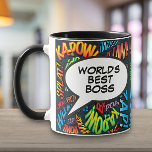 Caneca Melhor Chefe do Mundo Diversão Arte Retro de Quadr