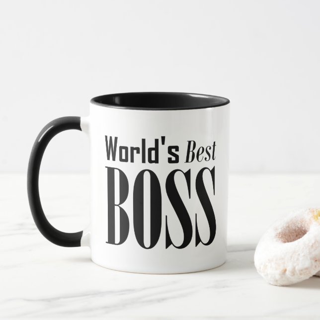 Caneca Melhor Chefe do Mundo, Tipografia Negra (Com Donut)