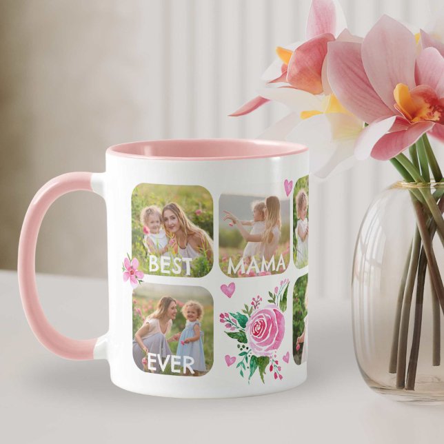 Caneca Melhor Dia de as mães de Colagem de Fotografias da (Best Mama Ever Photo Collage Mothers Day Mug)