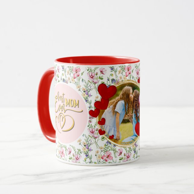 Caneca Melhor Dia de as mães de Foto Floral de Mãe Nunca (Frente Esquerda)