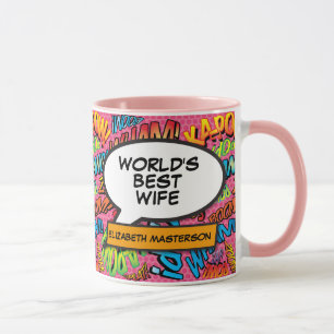 Caneca Melhor Esposa do Mundo Diversão Retro Quadrinhos R