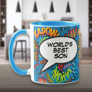 Caneca Melhor Filho do Mundo Diversão Retro Quadrinho Azu