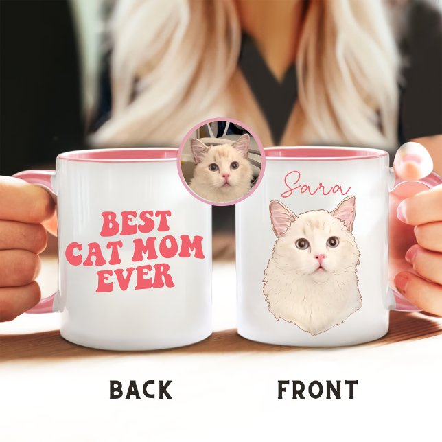 Caneca Melhor Gato Mãe De Gato De Natal Personalizado (Criador carregado)