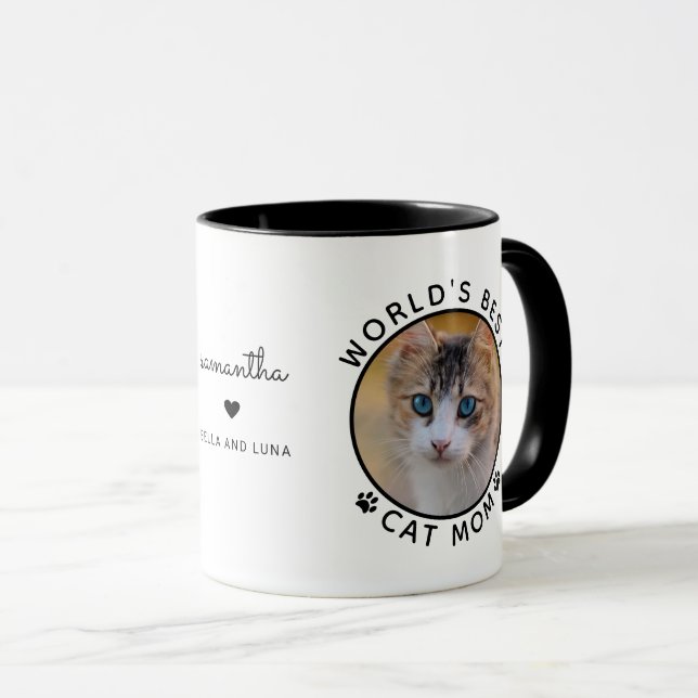 Caneca Melhor Gato Mãe Duas Fotografias Moderna Tipografi (Frente Esquerda)