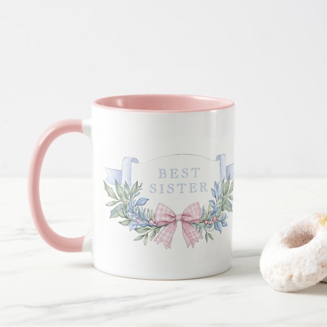 Caneca Melhor Irmã | Avô Gingham Rosa (Com Donut)