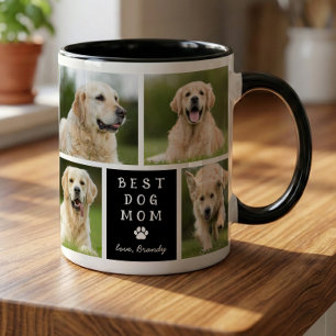 Caneca Melhor Mãe de Cachorro 4 Colagem de Fotos Preto Br