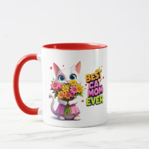 Caneca Melhor Mãe de Gato Kitty Fofo Com Flores 🐾
