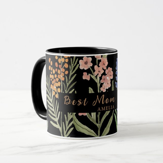 Caneca Melhor Mãe de Sempre - Floral de Nome Personalizad (Frente Esquerda)