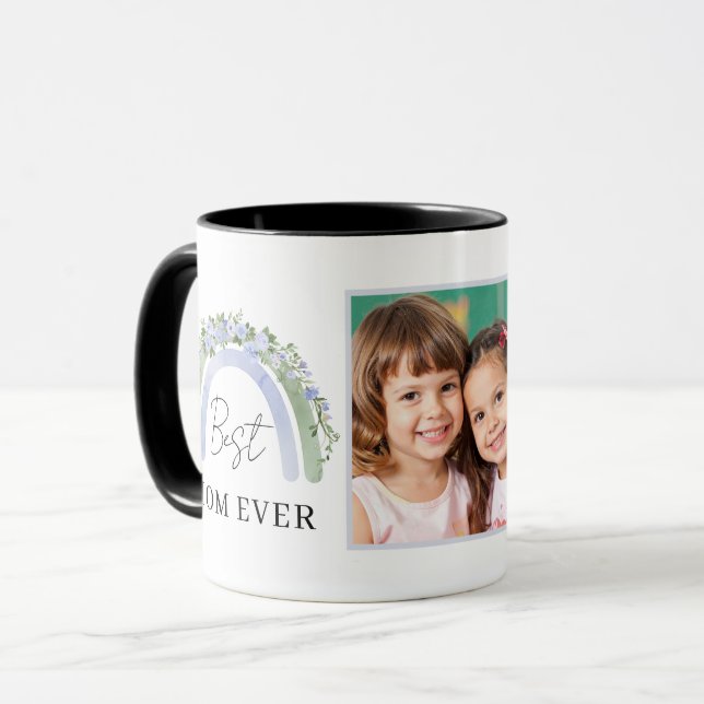 Caneca Melhor Mãe Foto Boho Verde Azul Floral Arco (Frente Esquerda)