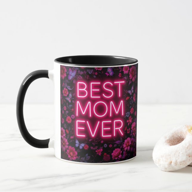Caneca Melhor Mãe Já Citou Flores Rosa E Borboletas (Com Donut)