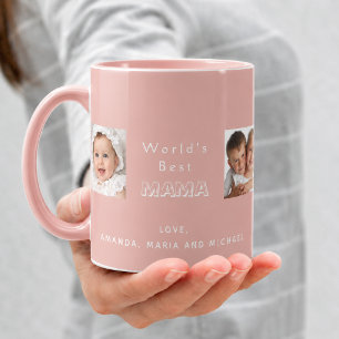 Caneca Melhor mamãe mãe família colagem de fotos crianças