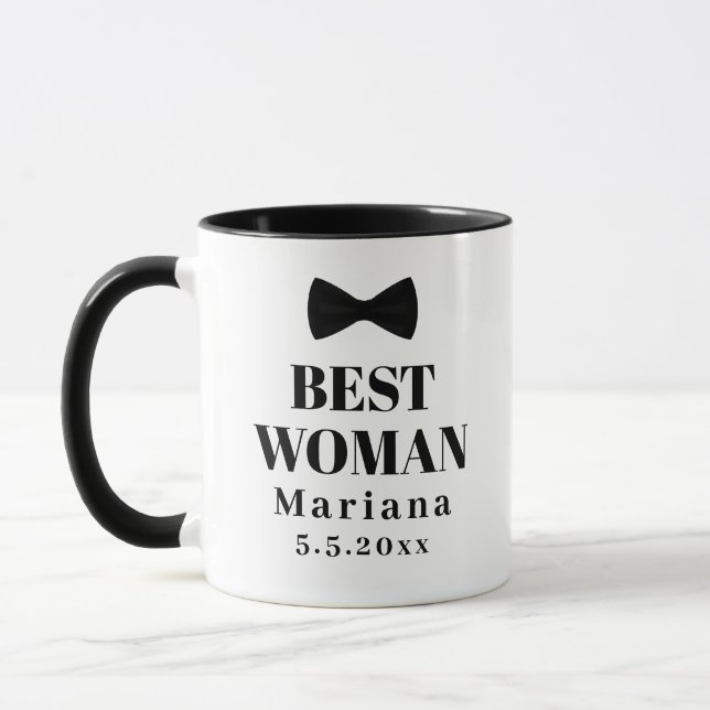 Caneca melhor mulher gravata borboleta preta e branca cas (Esquerda)