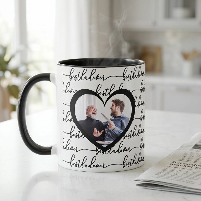 Caneca Melhor Pai de Todos os Tempos Script Foto Preto Br (Best Dad Ever Script Black White Photo Mug)