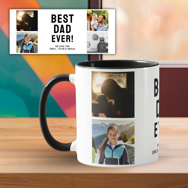 Caneca Melhor Pai do Mundo 4 Colagem de Fotos Preto (Criador carregado)