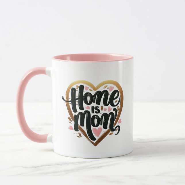 Caneca Melhor Presente para Mãe "Lar é Mamãe" – Coração (Esquerda)