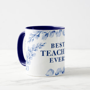Caneca MELHOR PROFESSOR CADA VEZ bonito de aquarela azul 