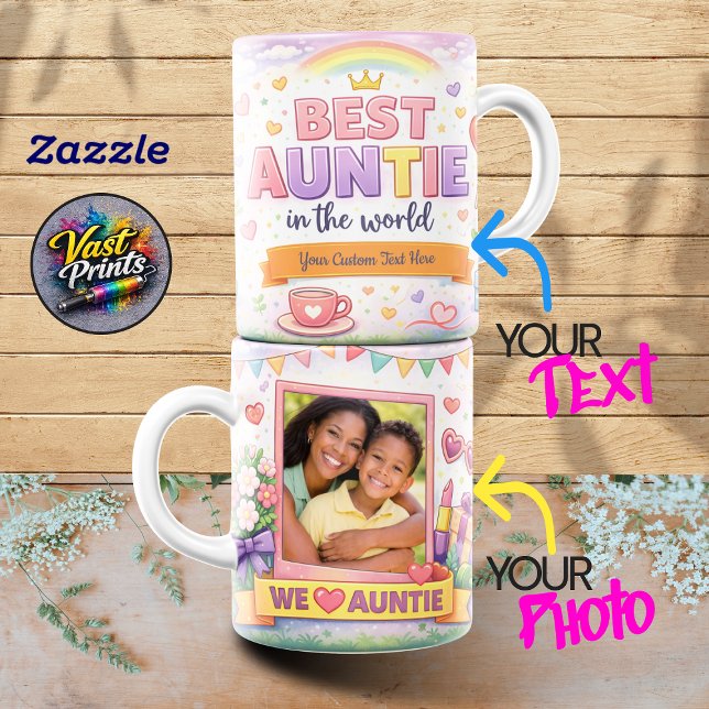 Caneca Melhor Tia Coroa Arco-Íris Colagem de Fotos Person (Best Auntie Rainbow Crown Custom Photo Collage Mug)