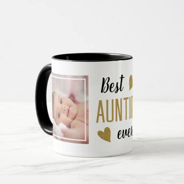 Caneca Melhor Tia De 2 Fotografias Preta E Dourada Keepsa (Frente Esquerda)