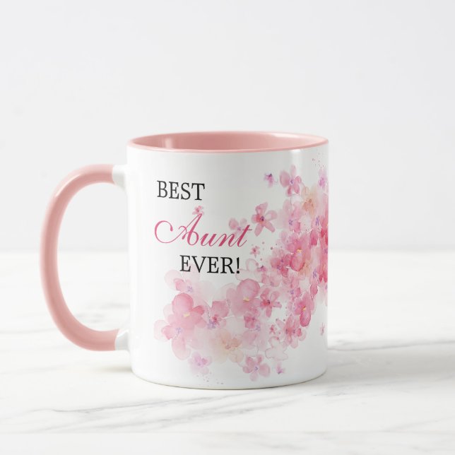 Caneca Melhor Tia De Aquarela Rosa bonito (Esquerda)
