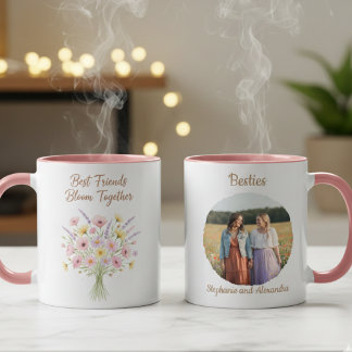 Caneca Melhores Amigas Florescem Juntas Presente Floral d