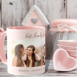 Caneca Melhores amigos para sempre nomes de fotos cor-de-<br><div class="desc">Um presente para seu melhor amigo ou amigos para o aniversário,  Natal ou evento especial. Texto da cinza: Melhores Amigos para sempre,  escrito com um script de estilo com letra de tendência. Personalize e use sua própria foto e nomes. Um fundo cor-de-rosa esbranquiçado,  rosa.</div>