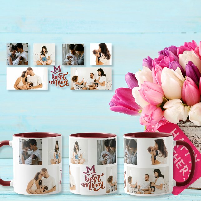 Caneca Melhores Fotos Personalizadas da Mãe 6 (Best Mom 6 Custom Photos Mug)