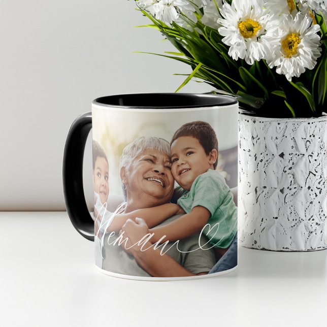 Caneca Memaw Script Heart Grateful para fotos a cada mome (Memaw Script Heart Grateful for Every Moment Photo Mug)