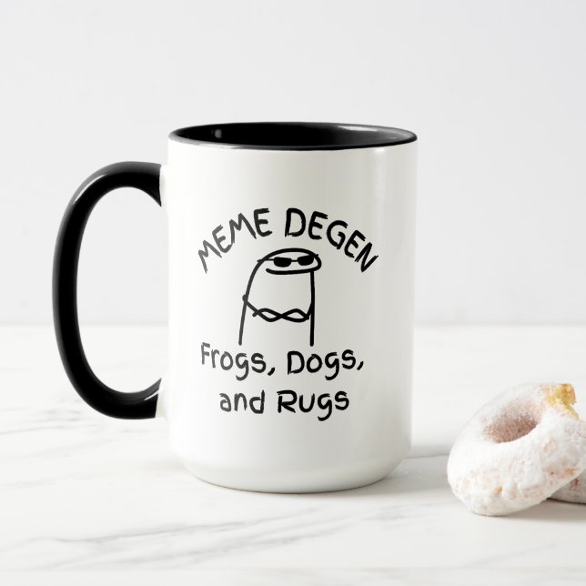 Caneca MEME DEGEN - Rãs, Cães e Tapetes | Cripto Engraçad (Com Donut)