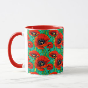Caneca Memorial do dia de memória do padrão de papoila ve