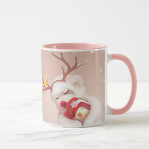 Caneca Menina abraçando cachorro em Reindeer Antlers