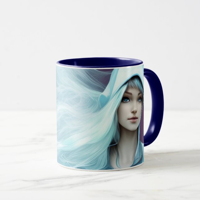 Caneca Menina Abstrata com Cabelos Fluindo (Frente Esquerda)