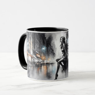 Caneca Menina alada mística, negra e branca, urbana