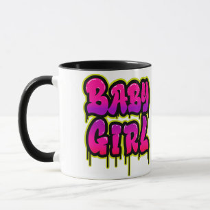 Caneca Menina Bebê Arte de Palavra Gotejante Tinta Spray