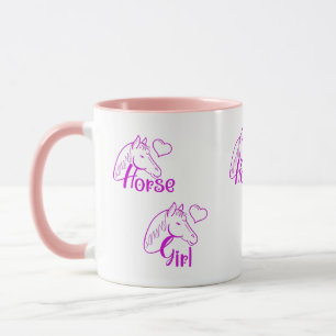 Caneca Menina Cavalo em Roxo com Fonte de Cabeça de Caval
