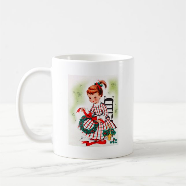 Caneca Menina clássica do Natal com fitas da grinalda (Esquerda)