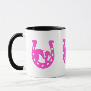 Caneca Menina com Cavalo e Chapéu Western Rosa Vibrante F