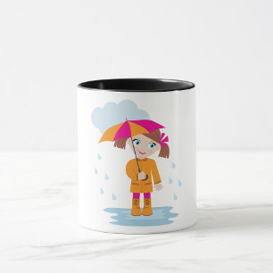 Caneca Menina com Guarda-chuva na Chuva Dia Chuvoso Infan