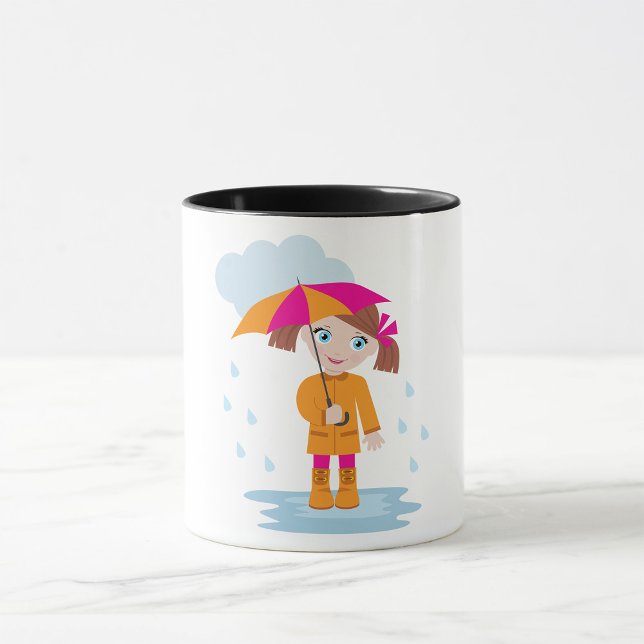 Caneca Menina com Guarda-chuva na Chuva Dia Chuvoso Infan (Criador carregado)