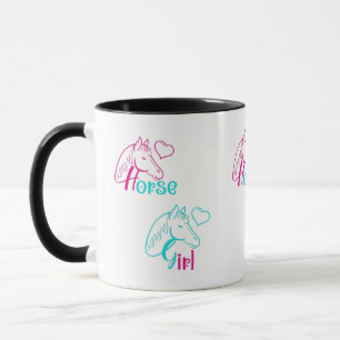 Caneca Menina de Cavalo em Rosa e Turquesa