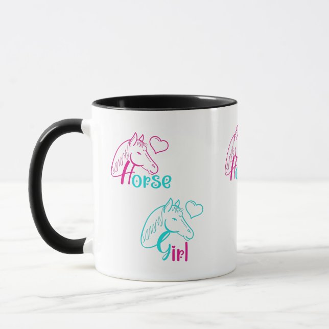 Caneca Menina de Cavalo em Rosa e Turquesa (Esquerda)