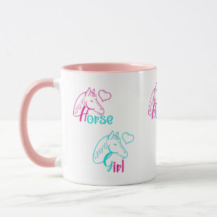 Caneca Menina de Cavalo em Rosa e Turquesa